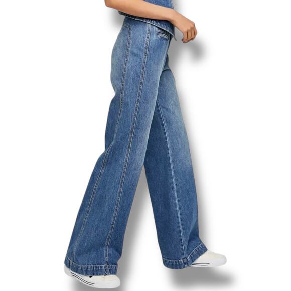 Free People We The Free Modern Meadow Denim Wide Leg Jeans Women's L Blue - Picture 3 of 11